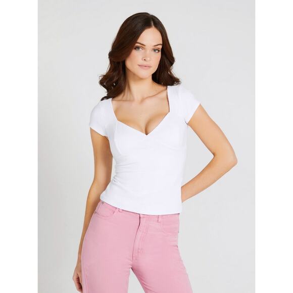 NWT Guess Eco White Nataly Rib Knit Top Size Xl - Picture 3 of 8